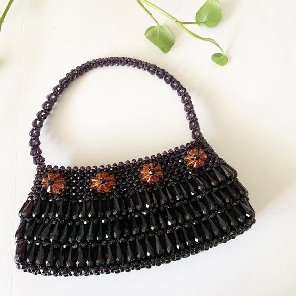 Vintage floral beaded baguette shoulder purse Y2K